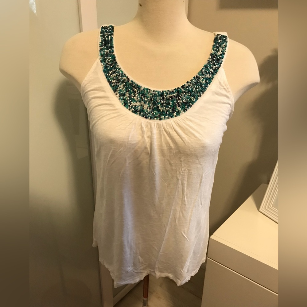 Apt 9 White Beaded Tank Top - M